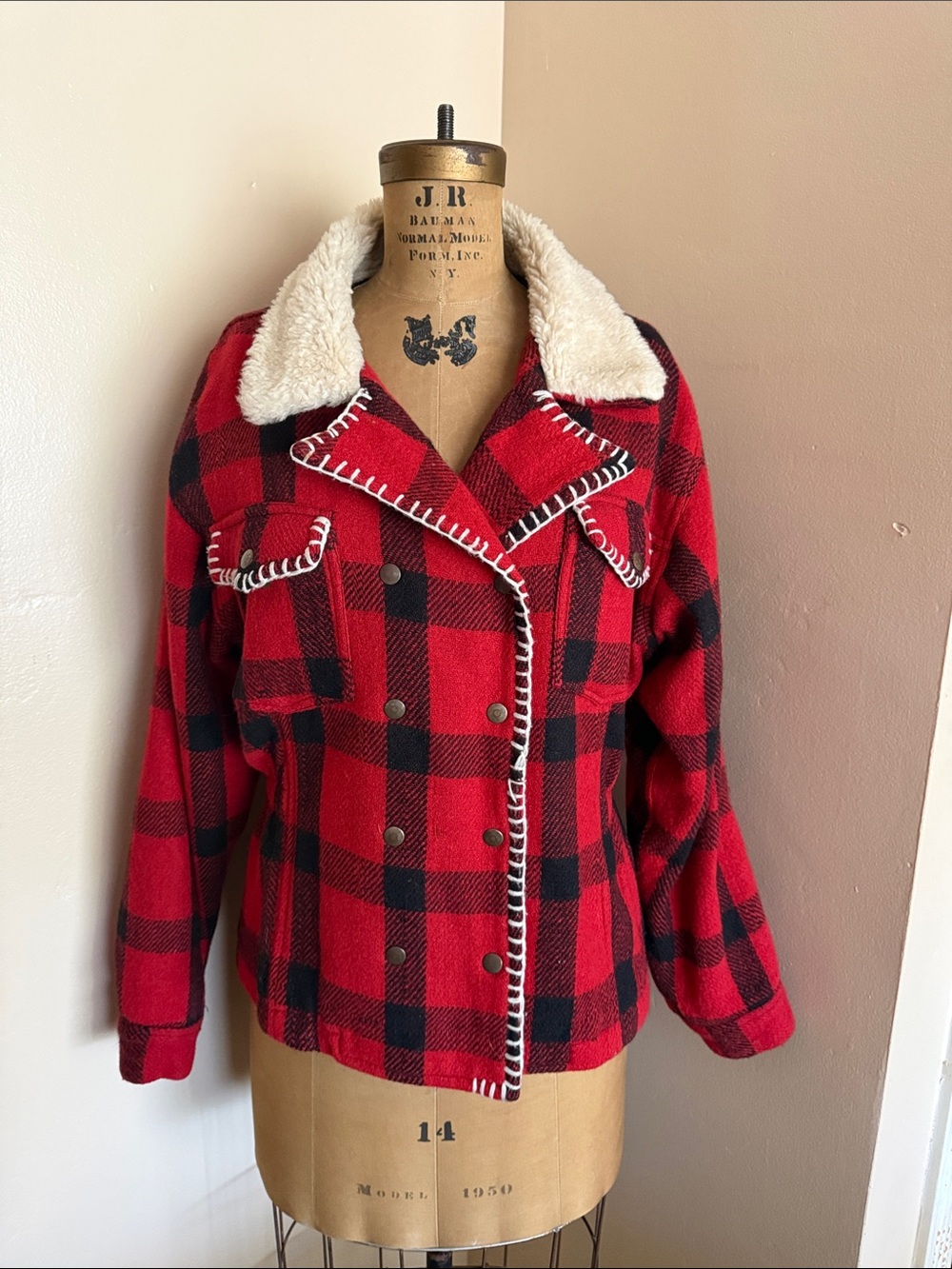 Vintage Joujou Buffalo Plaid Sherpa Collar Jacket Medium